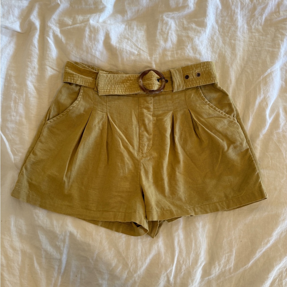 Paper bag mustard linen shorts